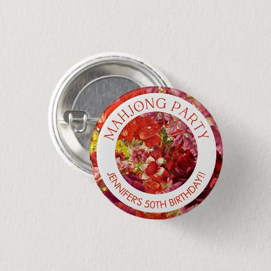Mahjong Party Bold Floral Custom Button (Vorne & Hinten)