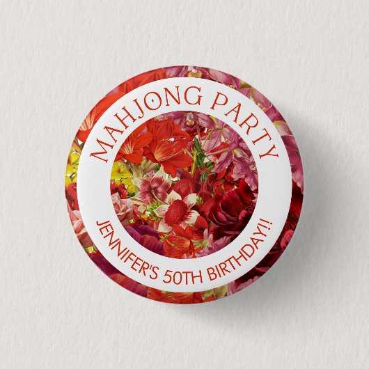 Mahjong Party Bold Floral Custom Button (Vorderseite)
