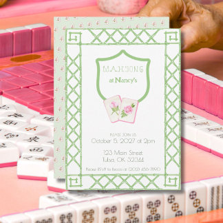 Mahjong Party Einladung, Grüne Blume Bamboo Einladung