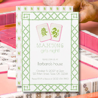 Mahjong Party Einladung, Grüner Drache Bamboo Einladung