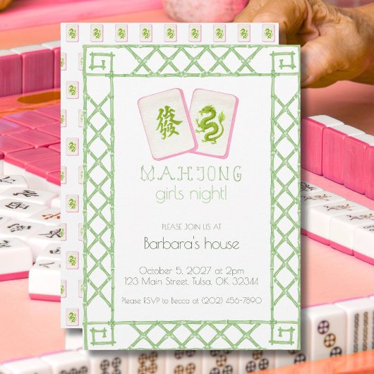 Mahjong Party Einladung, Grüner Drache Bamboo Einladung