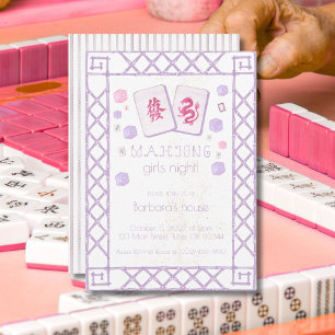 Mahjong-Party Einladung, Lila, rosa Dragon Tiles Einladung