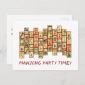 Mahjong Party Einladung Postcard Postkarte (Vorne/Hinten)