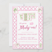 Mahjong Party Einladung, rosa grüne Coquette (Vorderseite)