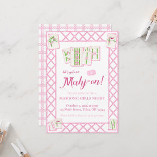 Mahjong Party Einladung, rosa grüne Coquette