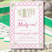 Mahjong-Party-Einladung, Rosa Grüne Kokette