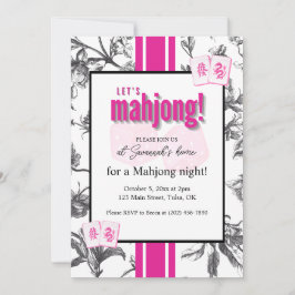 Mahjong Party Invitation, black pink toile, tiles Einladung