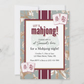 Mahjong Party Invitation, burgundy toile, tiles Einladung (Vorderseite)