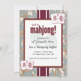 Mahjong Party Invitation, burgundy toile, tiles Einladung