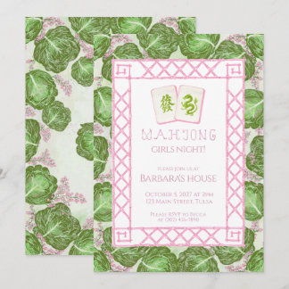 Mahjong Party Invitation, Cabbage and Pink Einladung