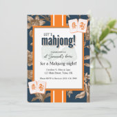 Mahjong Party Invitation, navy gold toile, tiles Einladung (Stehend Vorderseite)