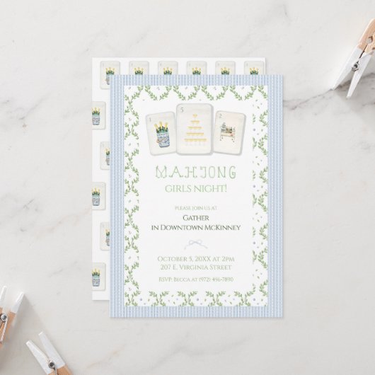 Mahjong Party Invitation, Preppy Champagne Einladung (Vorderseite/Rückseite Beispiel)