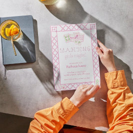 Mahjong Party Invites, Bamboo lettering, pink tile Einladung