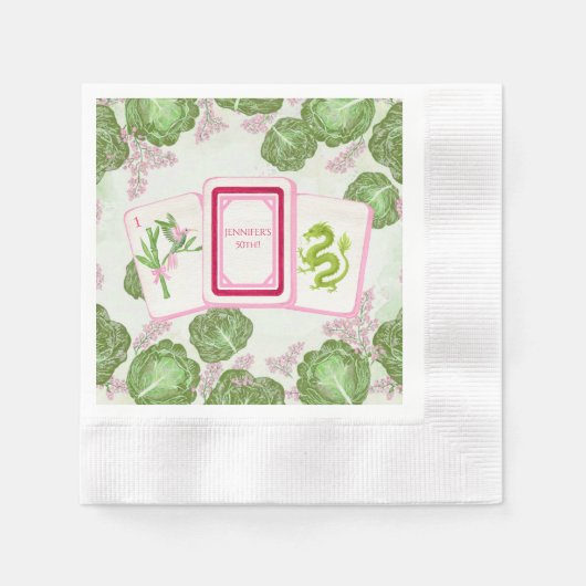 Mahjong-Party, Kohl und Mahjong-Stein Serviette (Vorderseite)