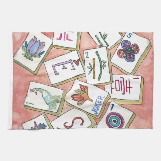 Mahjong-Pfirsich Geschirrtuch (Horizontal)
