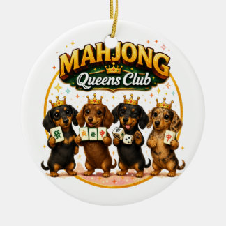 Mahjong Queens Club Niedliche Dachshunde Keramik Ornament