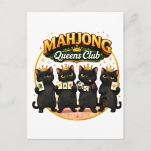 Mahjong Queens Club Niedliche schwarze Katzen Ankündigungspostkarte