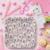 Mahjong rosa und blaue Kacheln Pappteller (Party)