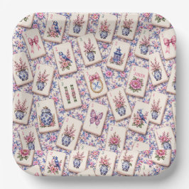 Mahjong rosa und blaue Kacheln Pappteller