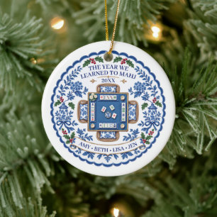 Mahjong Schmuck Chinoiserie Blau Weiß Namen Keramik Ornament