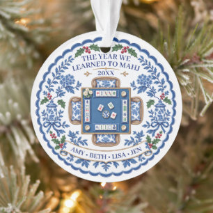 Mahjong Schmuck Chinoiserie Blau Weiß Namen Ornament