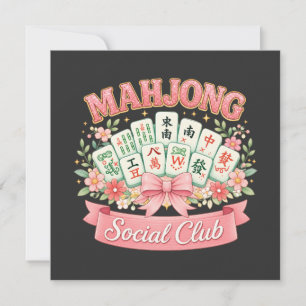 Mahjong-Social-Club Rosa Blumen-Schleife Einladung