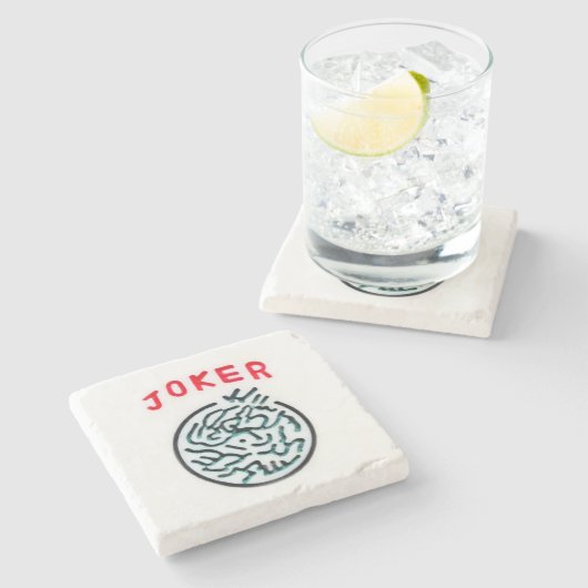 MahJong-Spielsymbol Joker-Kachel Steinuntersetzer (Seitenansicht)