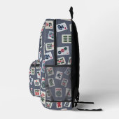 Mahjong Symbole auf dunkelblau Bedruckter Rucksack (Rechts)