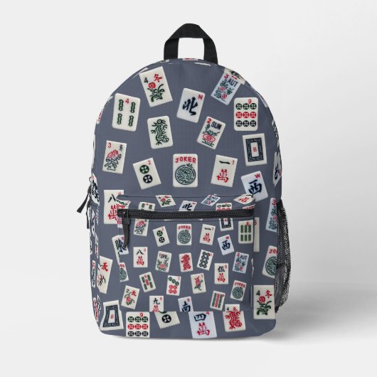 Mahjong Symbole auf dunkelblau Bedruckter Rucksack (Vorderseite)