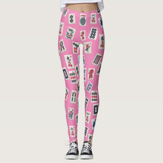 MahJong-Symbole auf Rosa Leggings (Vorderseite)