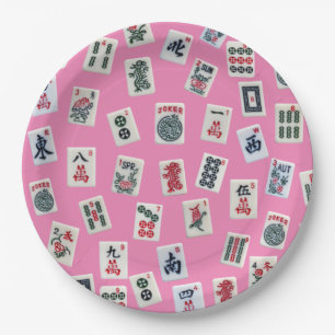 MahJong-Symbole auf Rosa Pappteller