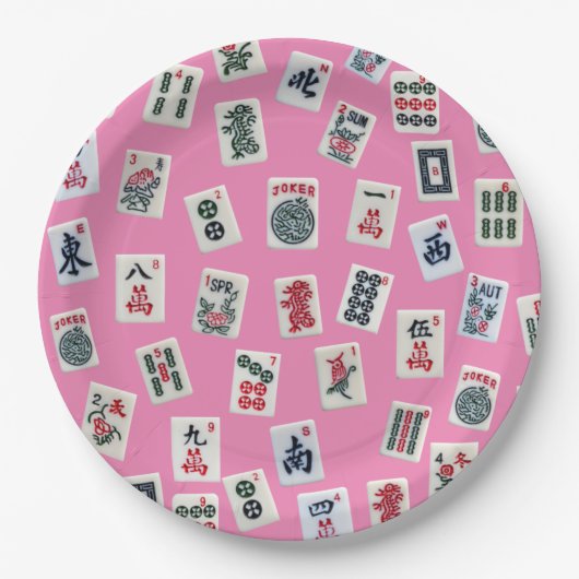 MahJong-Symbole auf Rosa Pappteller (Vorderseite)