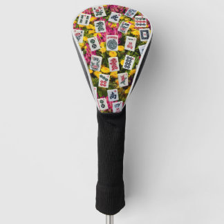 Mahjong-Symbole auf Wildblumen-Hintergrund Golf Headcover