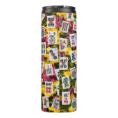 Mahjong symbols on wildflowers background thermosbecher (Rückseite)