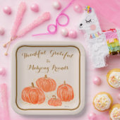 Mahjong Thankful Grateful Watercolor Pumpkins Pappteller (Party)