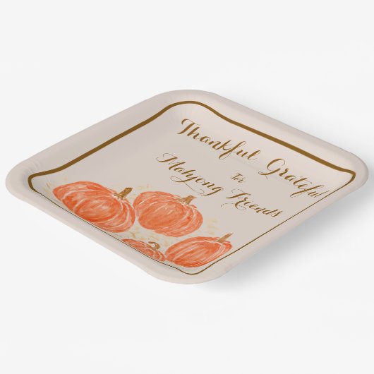 Mahjong Thankful Grateful Watercolor Pumpkins Pappteller (Gewinkelt)