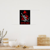 Mahjong Tile, Frühjahr , auf schwarzem Hintergrund Poster (Küche)