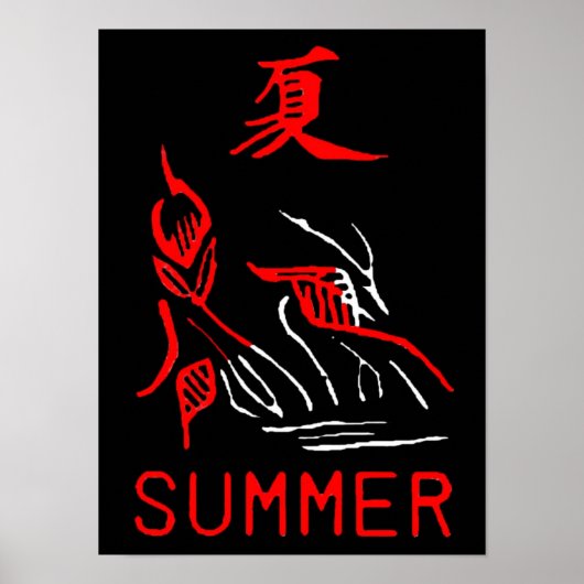 Mahjong Tile, Sommer , auf schwarzem Hintergrund Poster (Vorne)
