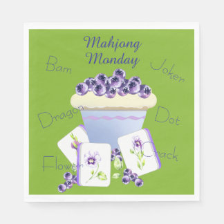 Mahjong Tiles and Blueberry Cupcake Paper Napkin Serviette