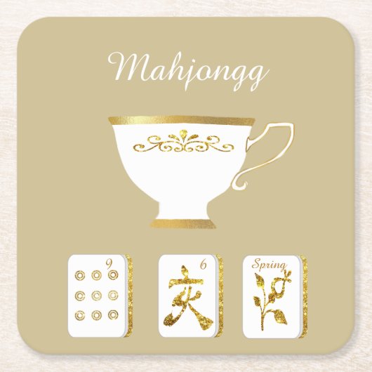 Mahjong Tiles and Teacup Paper Coaster Rechteckiger Pappuntersetzer (Vorderseite)