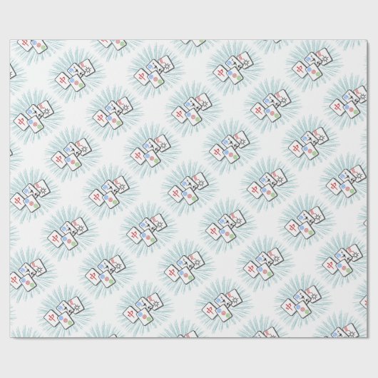 Mahjong Tiles Blue Geschenkpapier (Flach)