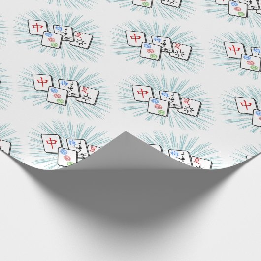 Mahjong Tiles Blue Geschenkpapier (Ecke)