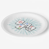 Mahjong Tiles Blue II Pappteller (Schrägansicht)