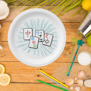 Mahjong Tiles Blue II Pappteller