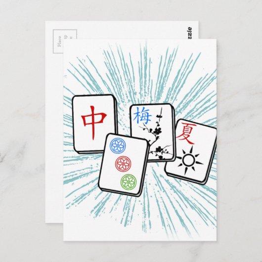Mahjong Tiles Blue Postkarte (Vorne/Hinten)