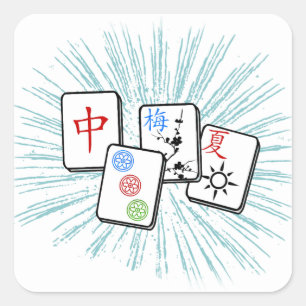 Mahjong Tiles Blue Quadratischer Aufkleber