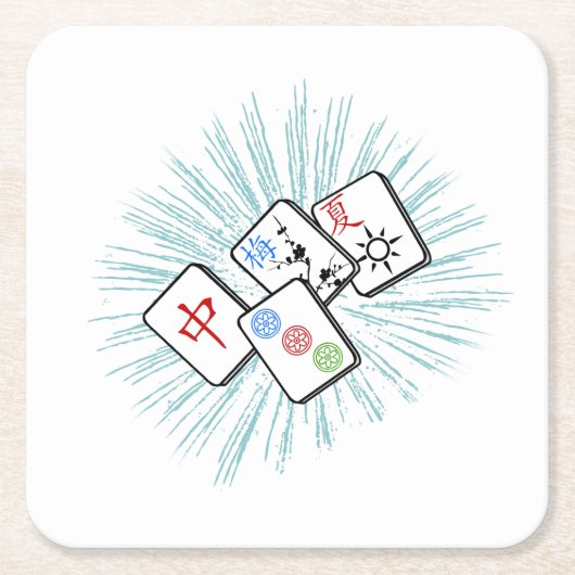 Mahjong Tiles Blue Rechteckiger Pappuntersetzer (Vorderseite)