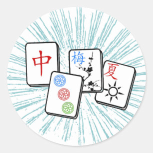 Mahjong Tiles Blue Runder Aufkleber