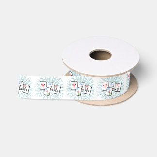 Mahjong Tiles Blue Satinband