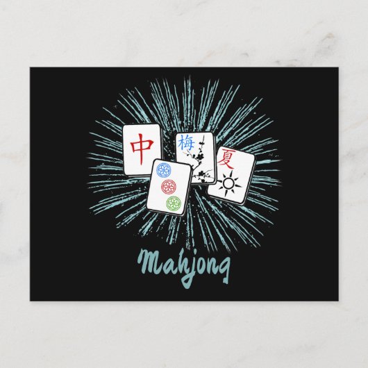 Mahjong Tiles Blue Starburst Custom   Postkarte (Vorderseite)